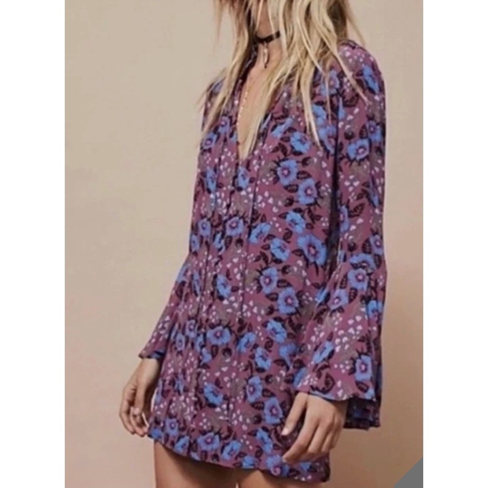 Free People Magic Mystery Tunic Mini Dress Womens Small‎ Floral Flared Fairygoth
